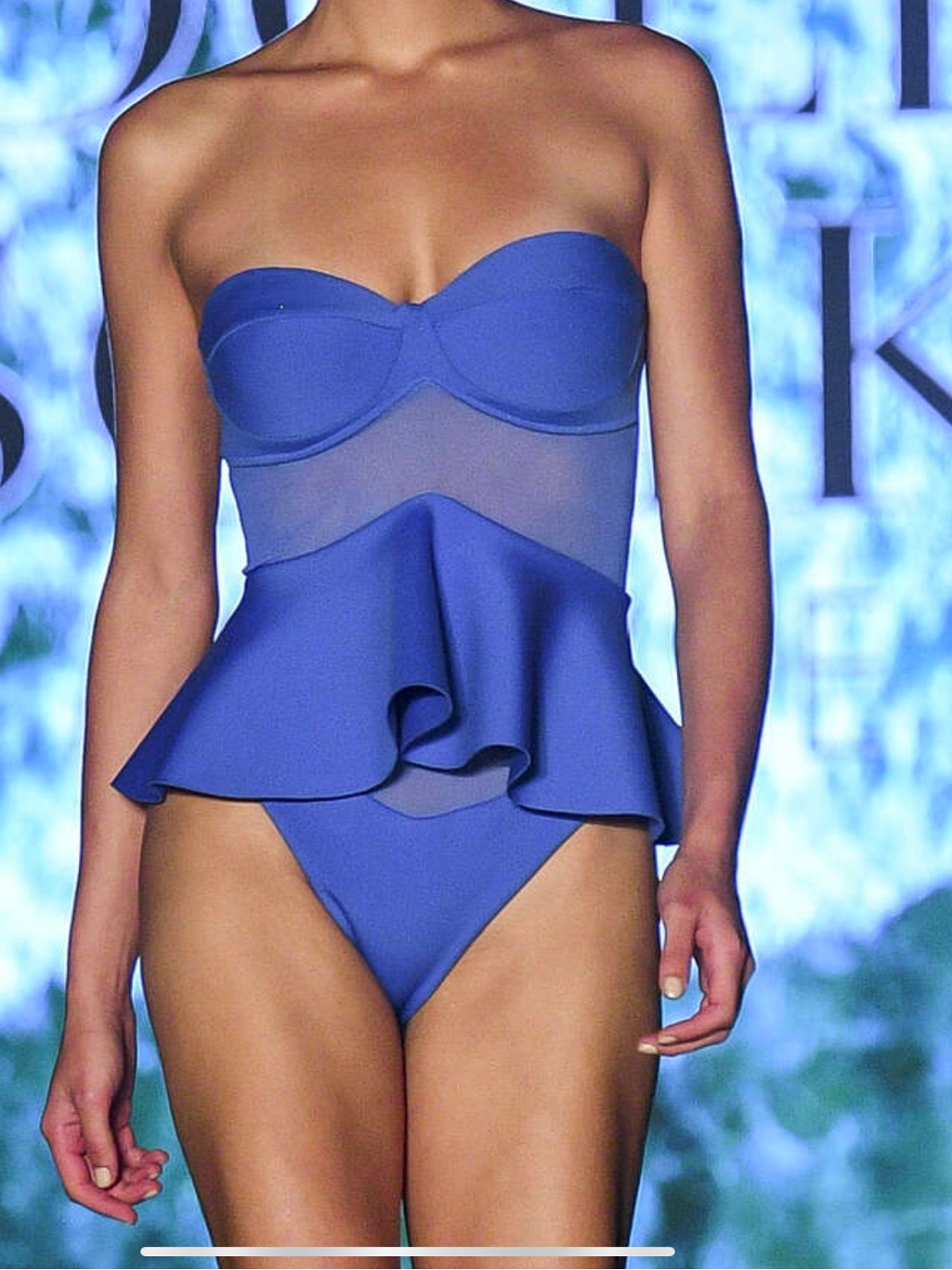 New Badgley Mischka Strapless Peplum One-Piece In Royal Blue Sz S